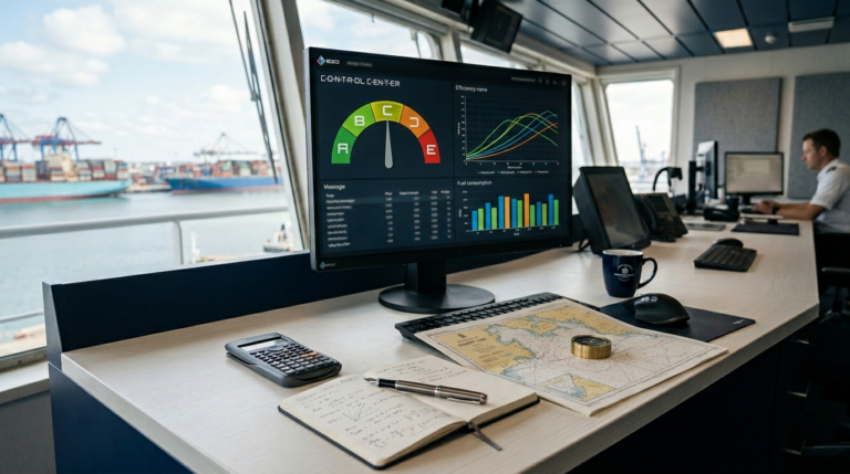 CII in shipping compliance dashboard showing vessel efficiency and carbon intensity analysis