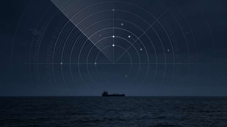 X-Band vs S-Band marine radar concept with merchant ship at sea