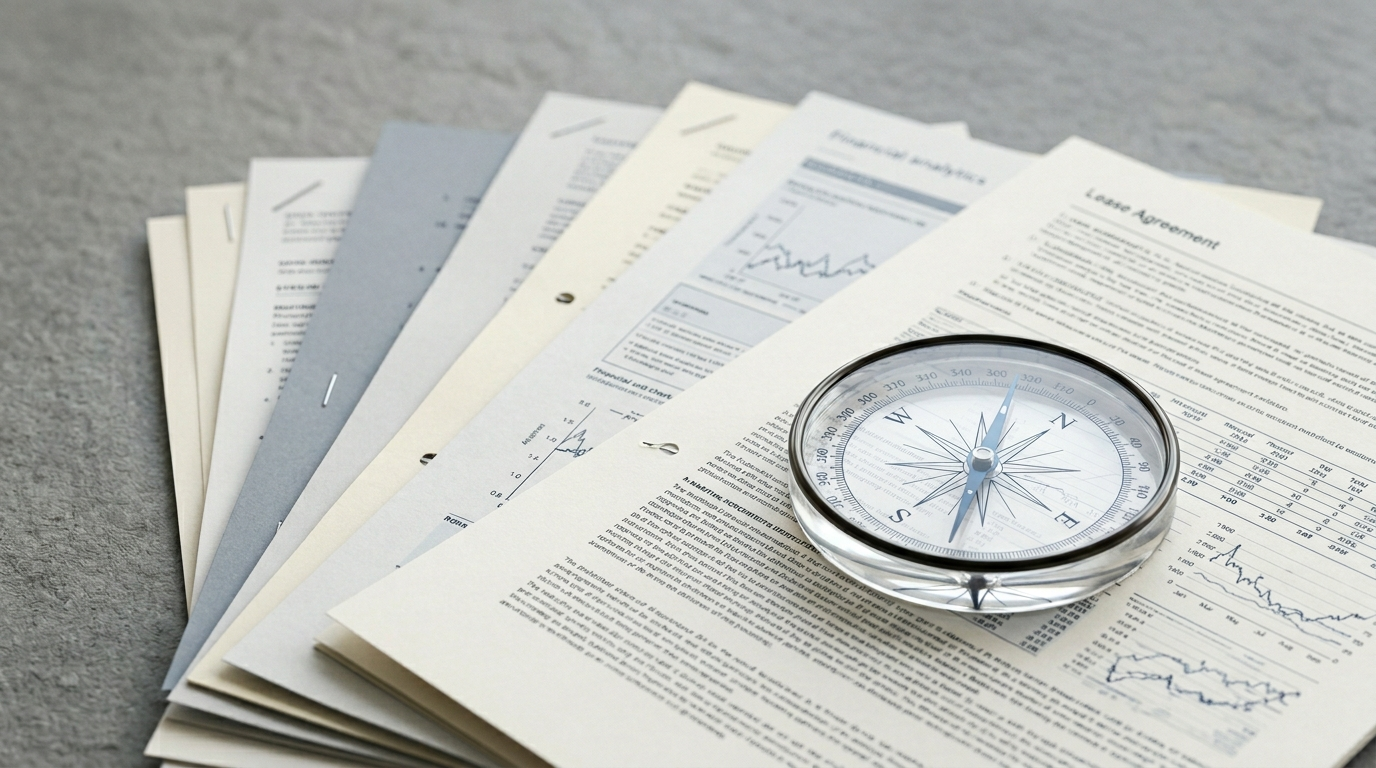 Maritime finance documents and compass representing ship leasing and sale-and-leaseback decisions