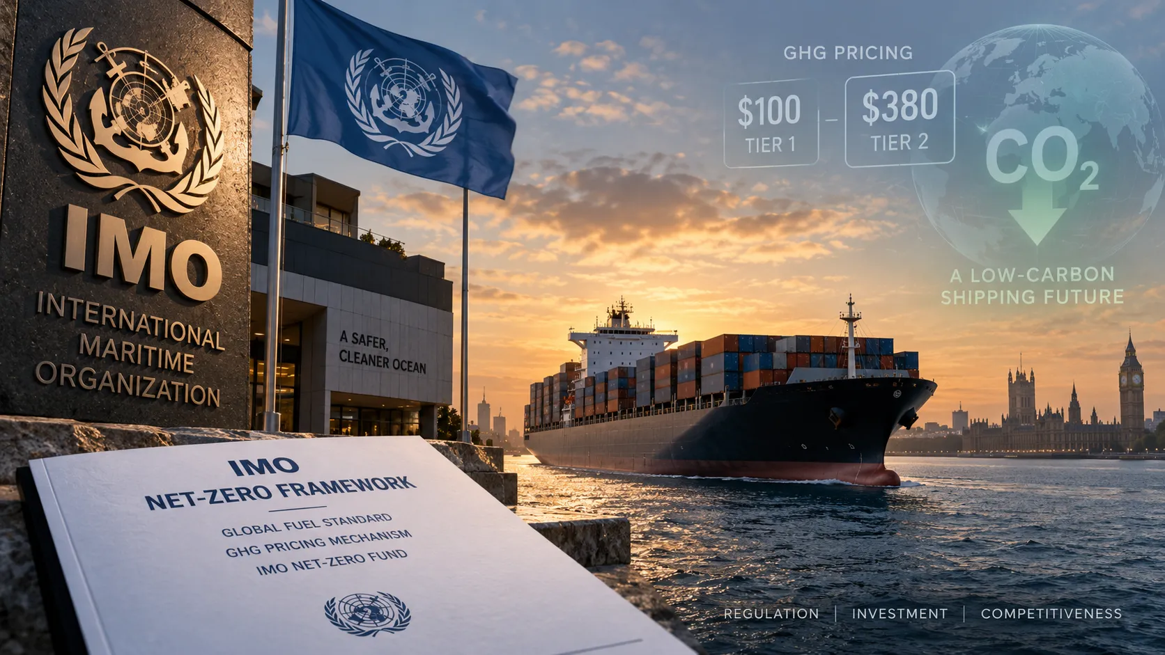 IMO Net-Zero Framework shipping carbon pricing with $100 and $380 GHG tiers