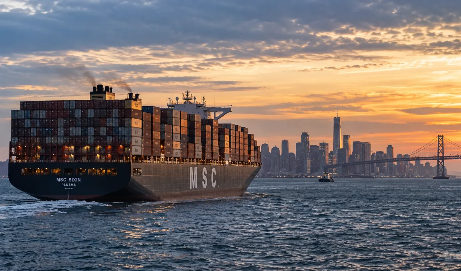 Transpacific container ship sailing toward the United States as Asia–US freight rates surge above $11,000 per FEU