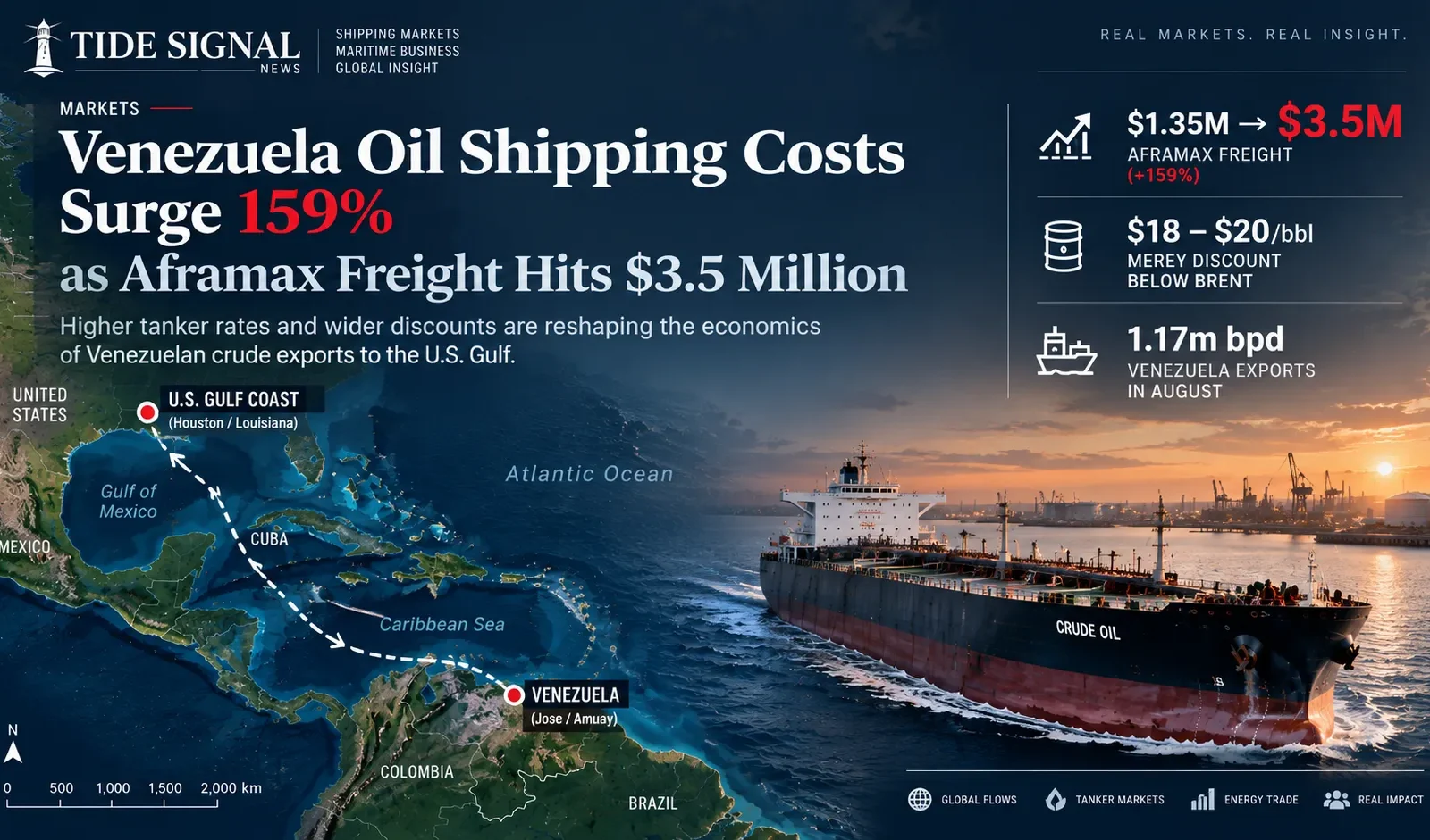Venezuela oil shipping costs surge as Aframax freight to the U.S. Gulf reaches $3.5 million