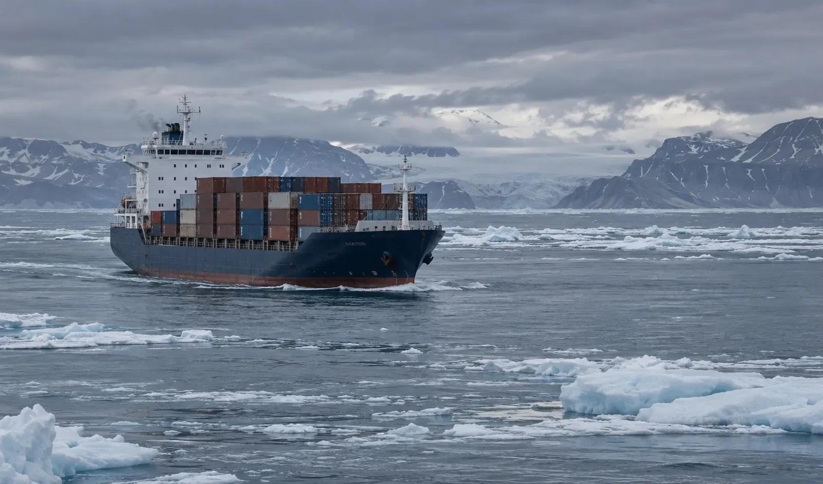 China Arctic Express container ship sailing through the Northern Sea Route between China and Europe