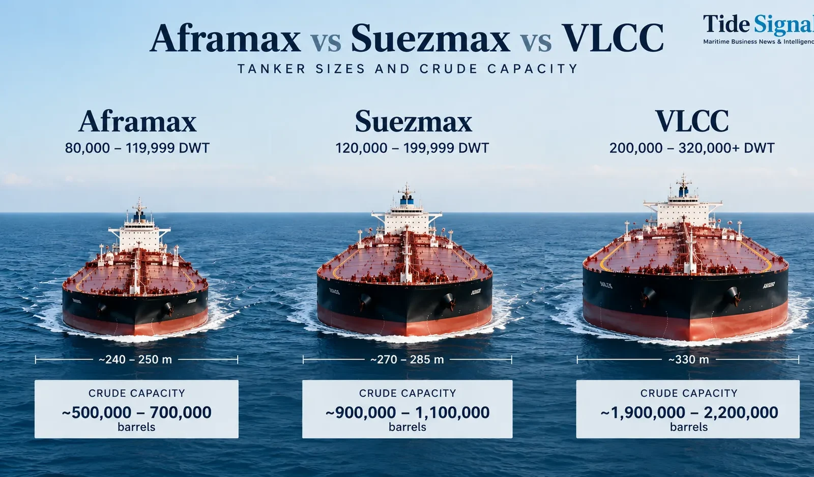VLCC vs Suezmax vs Aframax tanker size and crude capacity comparison