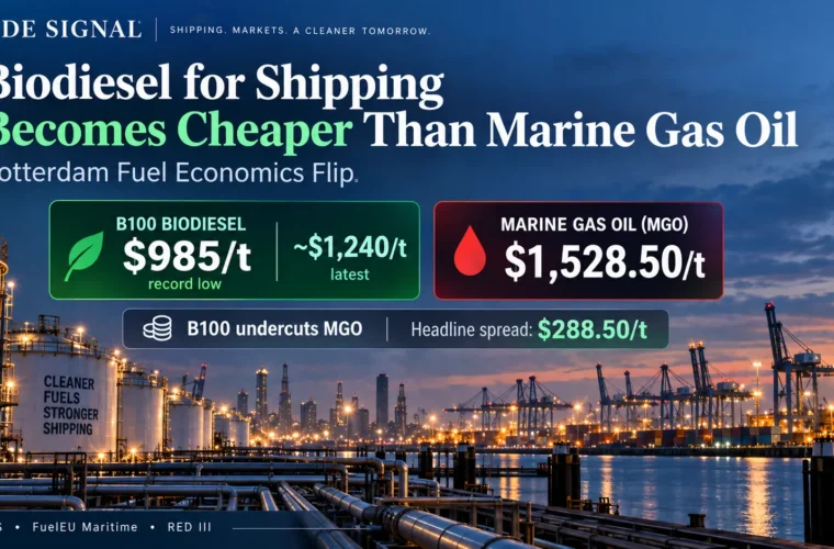Biodiesel vs Marine Gas Oil: Rotterdam B100 Drops to $985 as MGO Hits $1,528.50