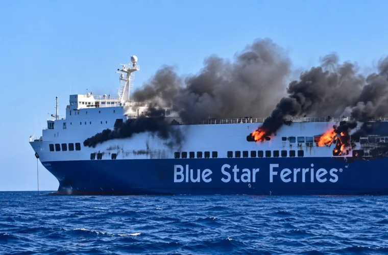 BLUE CARRIER 2 Fire: 29 Evacuated After Blaze North of Mykonos