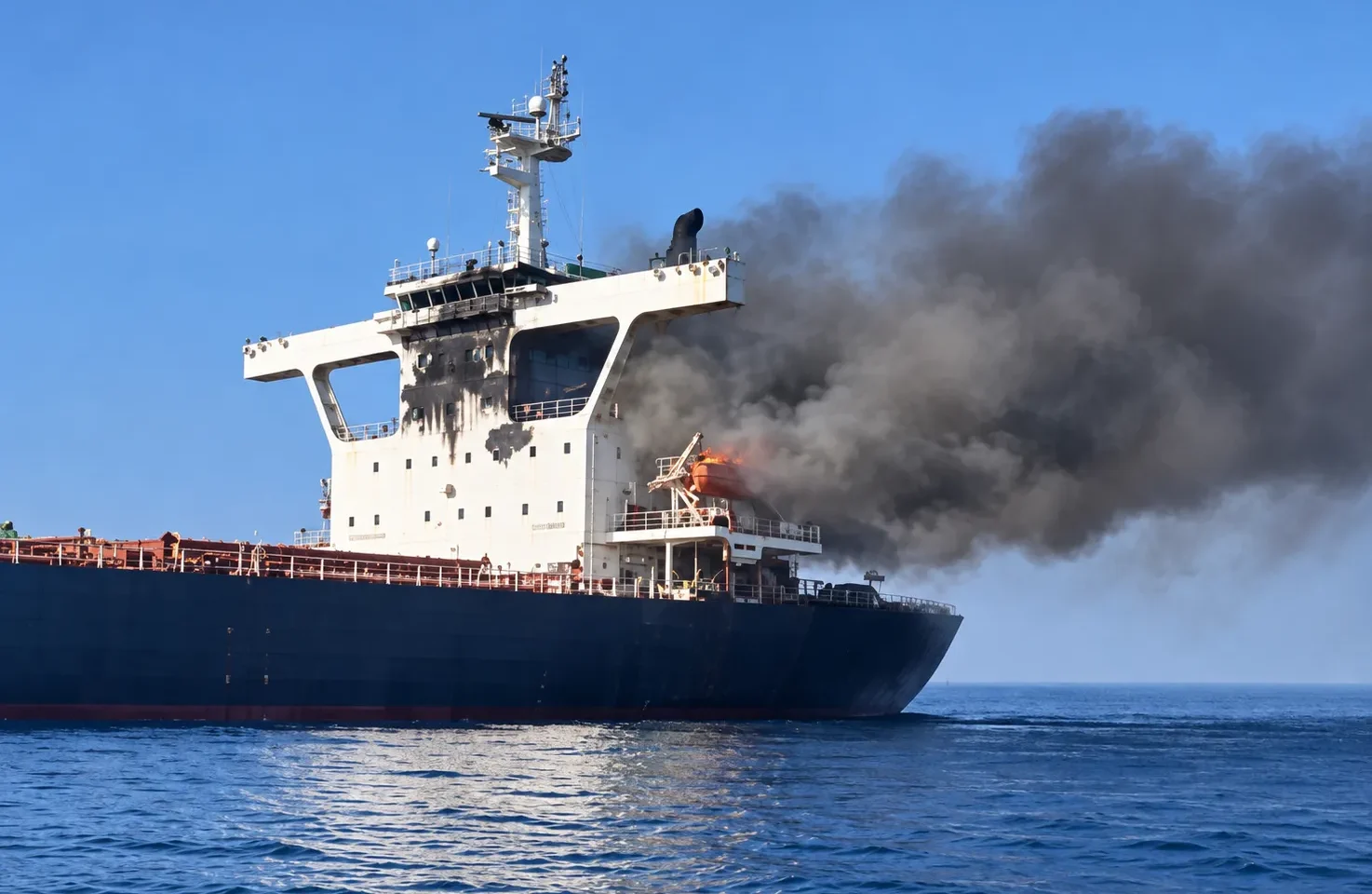Cape Dao attack in the Strait of Hormuz with bulk carrier on fire off Oman