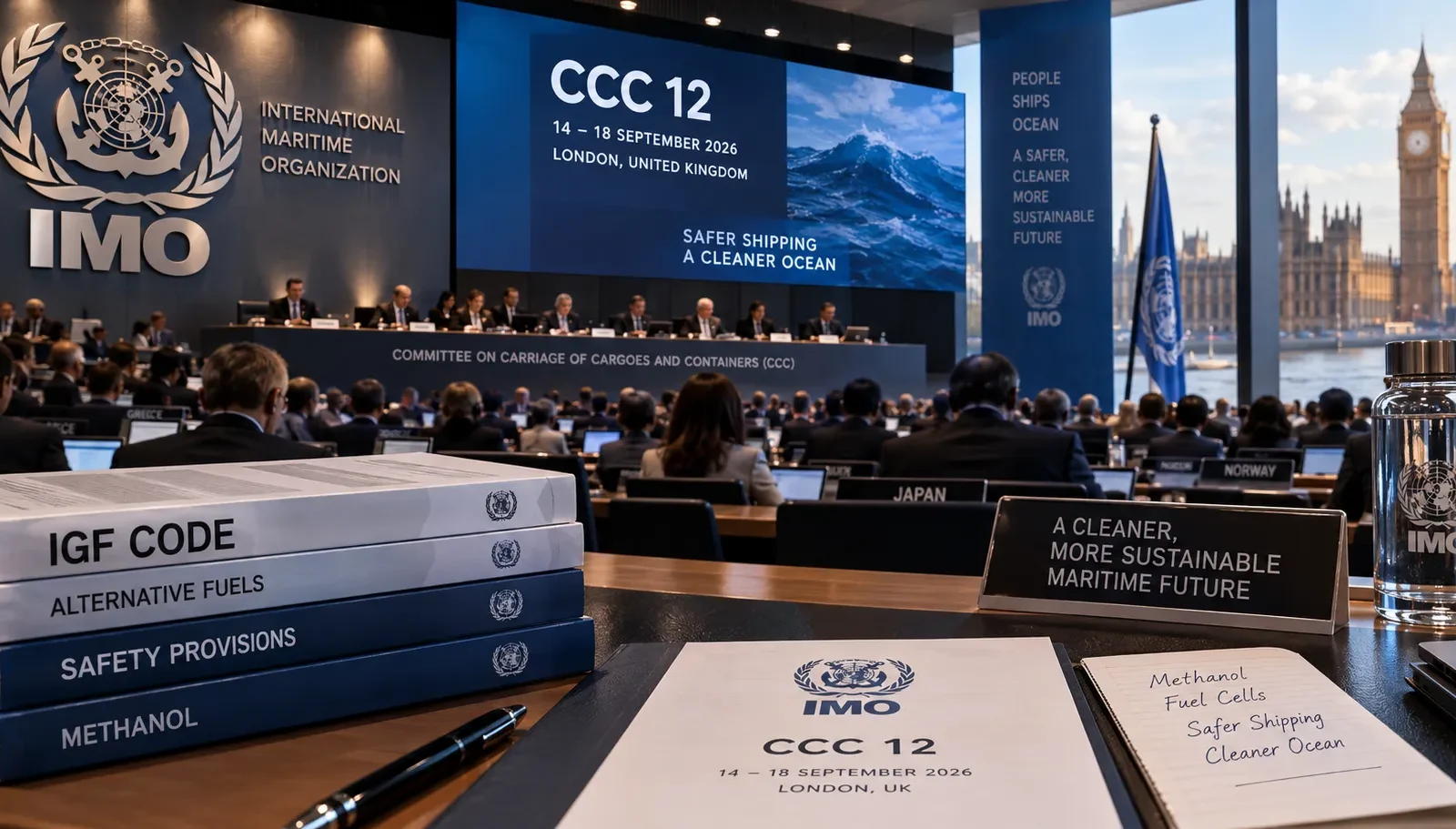 IMO CCC 12 conference on methanol shipping rules, fuel cells and IGF Code safety standards in London