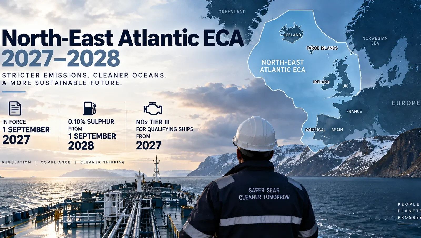 North-East Atlantic ECA 2027 shipping regulations, 0.10% sulphur limit and Tier III NOx requirements