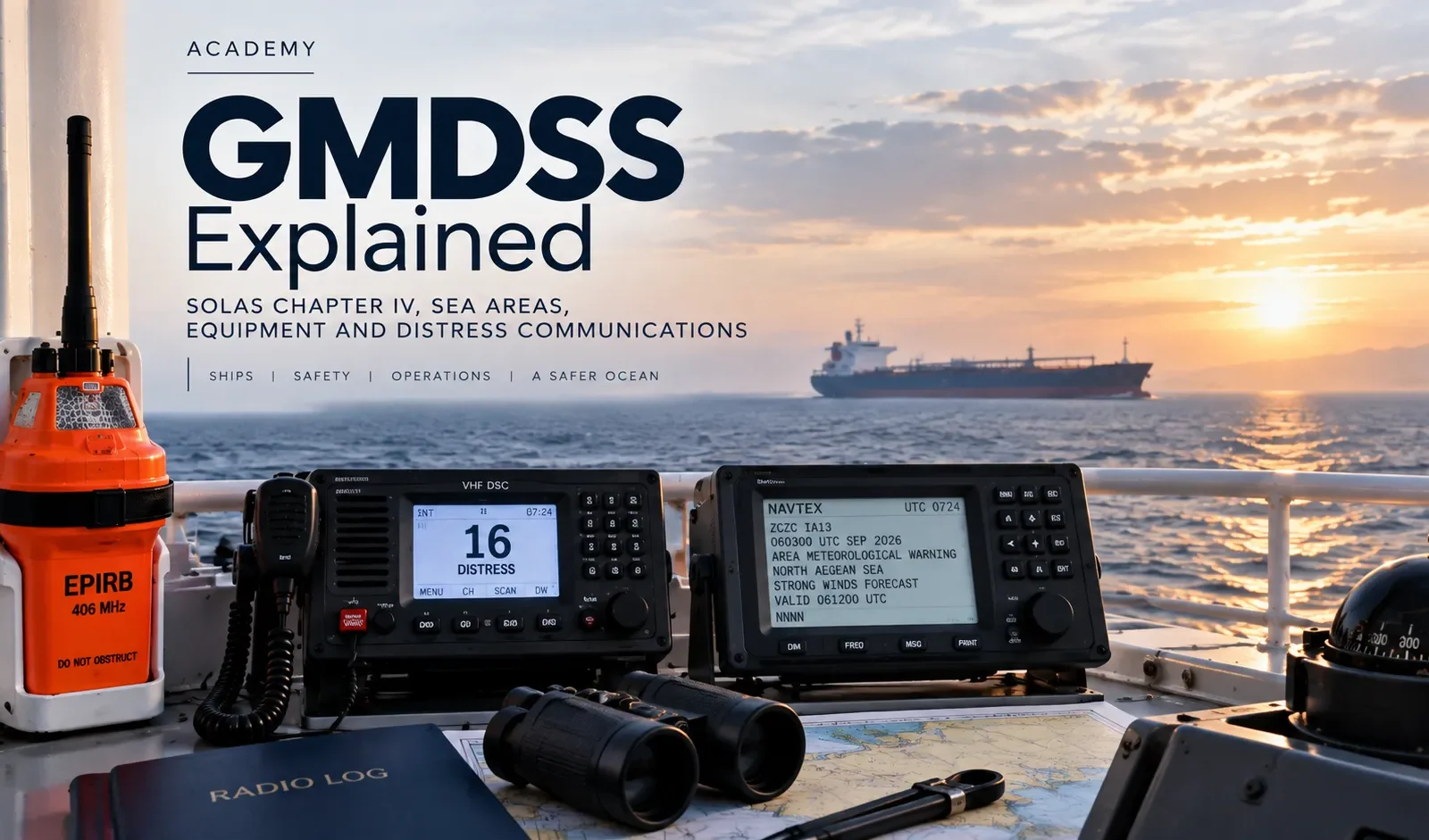 GMDSS explained with VHF DSC, NAVTEX, orange EPIRB and maritime distress communications equipment