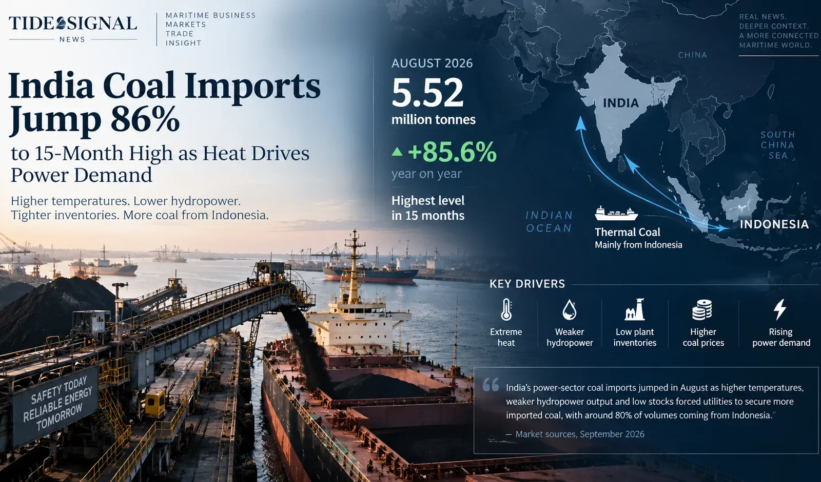 India coal imports surge 86 percent as thermal coal cargoes move from Indonesia to Indian power plants