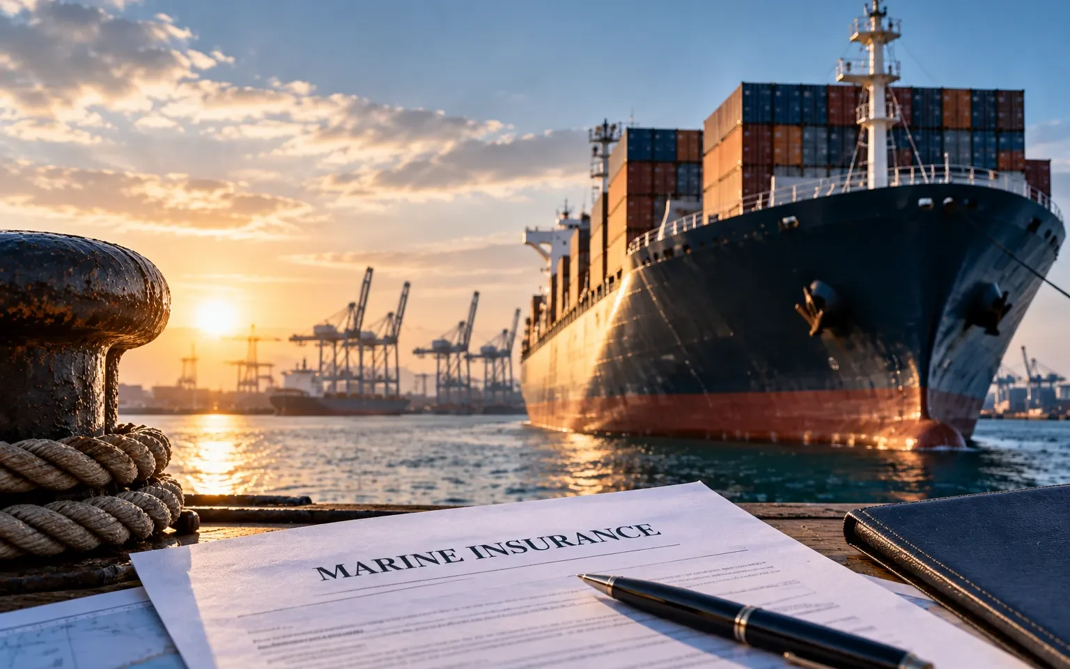Global marine insurance premiums reach $42.6 billion as a container ship is insured against maritime and cargo risks