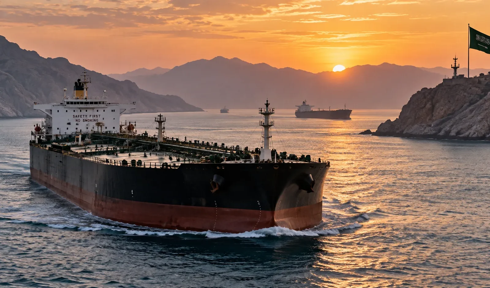 VLCC tanker carrying Saudi crude through the Strait of Hormuz as Saudi crude exports rebound in September 2026