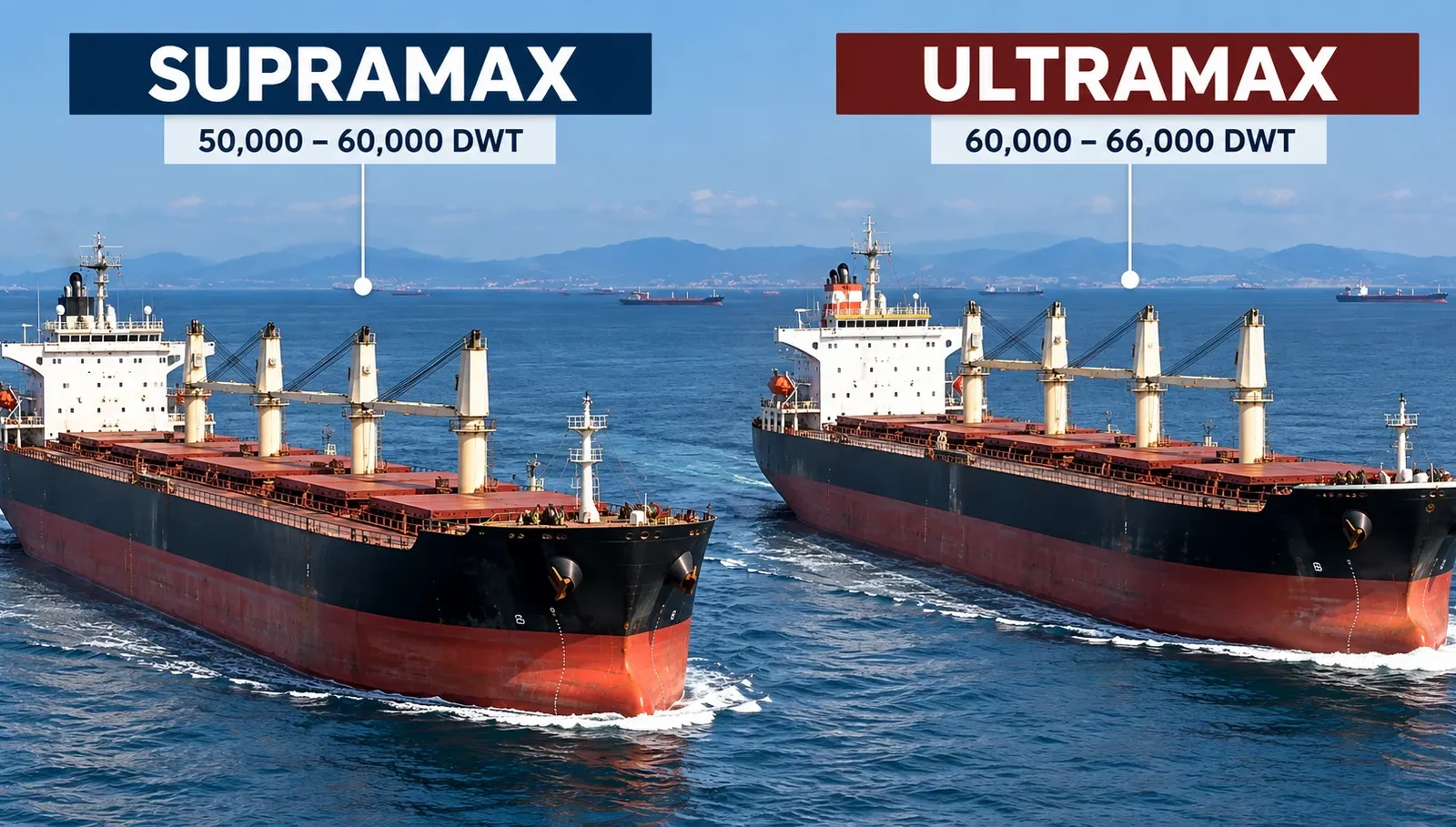 Supramax vs Ultramax bulk carrier comparison showing geared dry bulk vessels