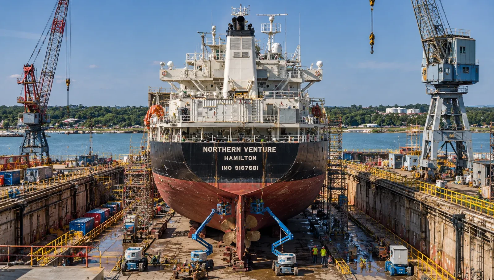 Ageing bulk carrier in dry dock for repair and maintenance