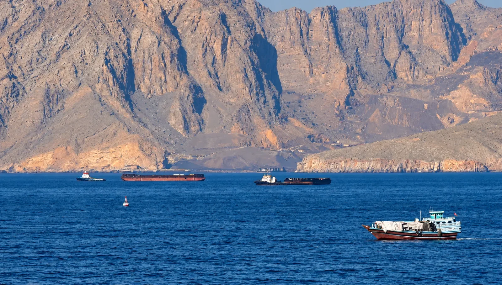 Commercial vessels transiting the Strait of Hormuz amid rising maritime security risk
